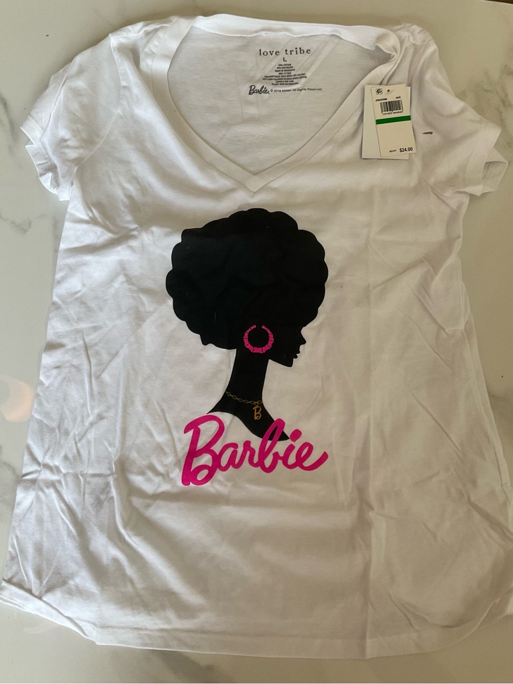Love Tribe White Graphic Tee with Black Silhouette and Pink Script
